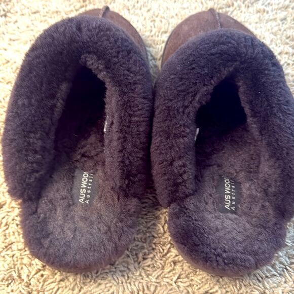 Auswool Australia Brown Leather Aussie Sheepskin Unisex Brown Slippers Size 12 - Picture 5 of 11
